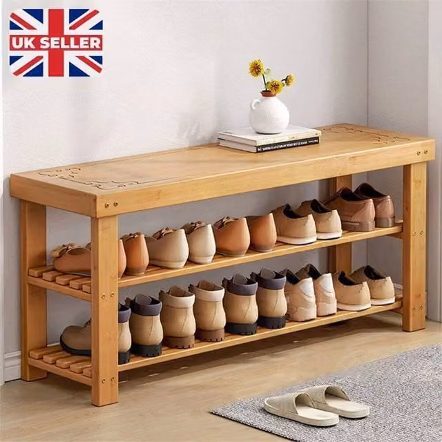 Nordara 3 Tier Wooden Shoe Storage Bench with Seating in Brown – 1