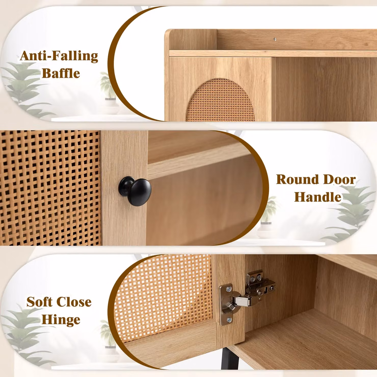 Costway Over The Toilet Storage Cabinet Bathroom Organizer with Rattan Details in Sand and Brown – 5
