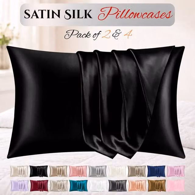 Grace 2 Pack Mako Satin Silk Pillow Cases in Black, W/H: 50 x 75 cm – 1