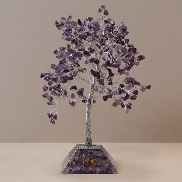 KDMD Amethyst Gemstone Tree with Organite Base in Blue and Purple