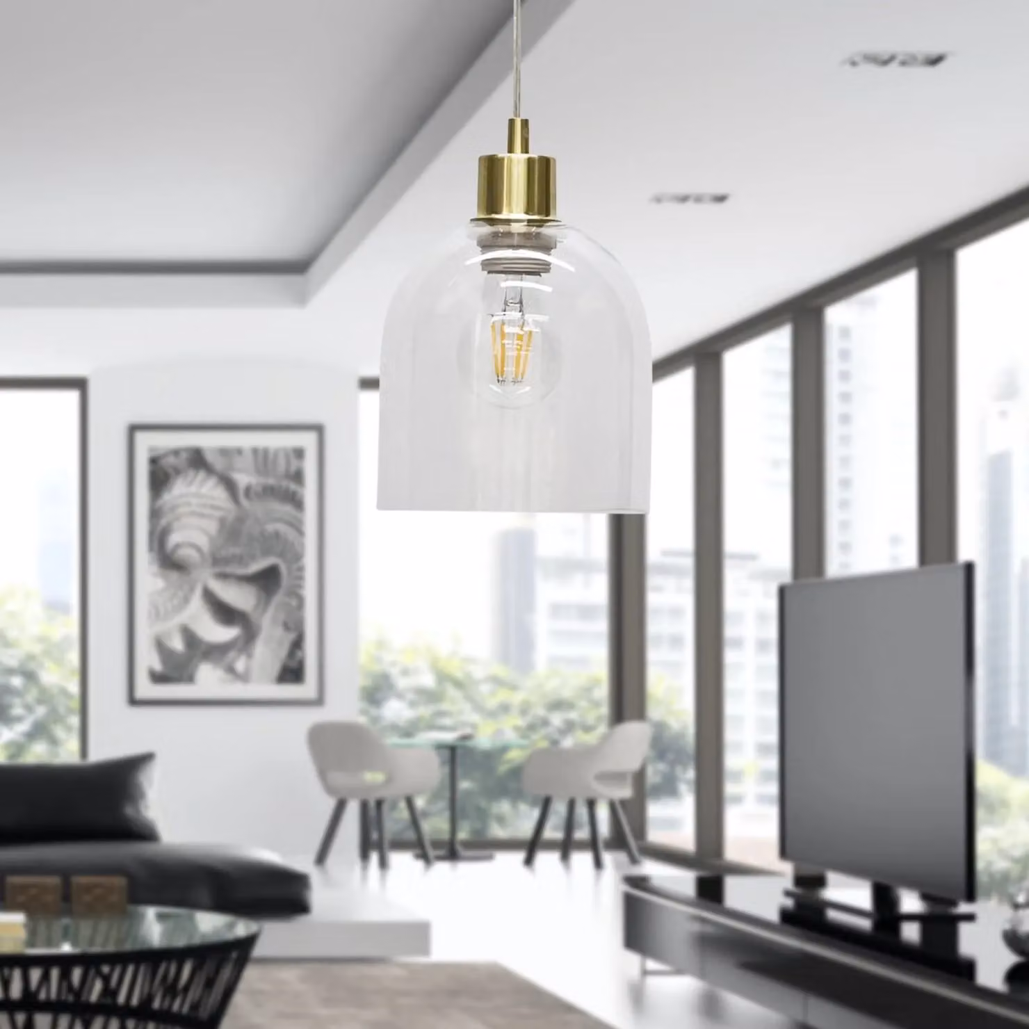First Choice Lighting Belten Transparent Glass Cloche Pendant Light with Gold Brass Fitting – 3