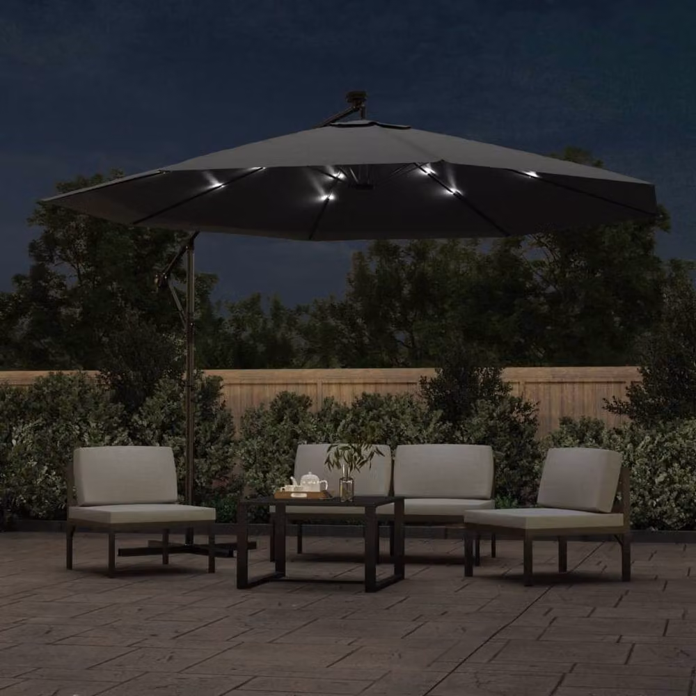 Berkfield Home Cantilever Garden Umbrella with LED Lights and Metal Pole, Anthracite Black, 350 cm – 3