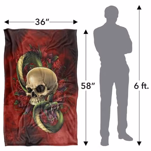 JQ Licensing Brian Allen Skull Snake and Roses Super Soft Silky Touch Fleece Throw Blanket, Multicolour, W/D/H: 91 x 147 cm – 4