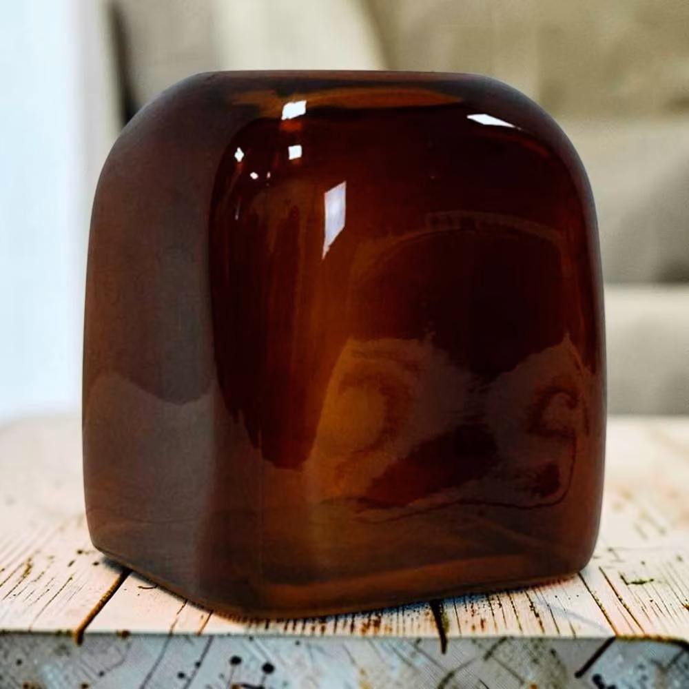 Four Candle Burnt Amber Square Bubble Glass Tabletop Vase, W: 16.0 cm, D: 18.0 cm, H: 4.0 cm – 2