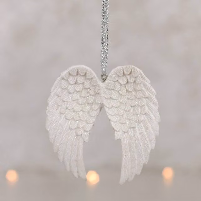 Uniqueful Double Glitter Angel Wing Hanging Christmas Pendant Decoration in White and Silver – 1