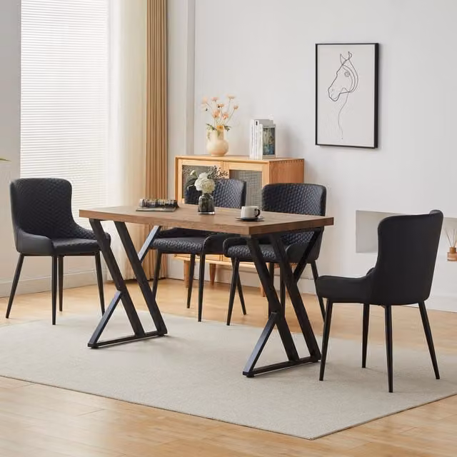 Comfy Living 5 Piece Industrial Style Dining Set with Oak Effect Rectangular Table and X-Frame Chairs in Black and Brown