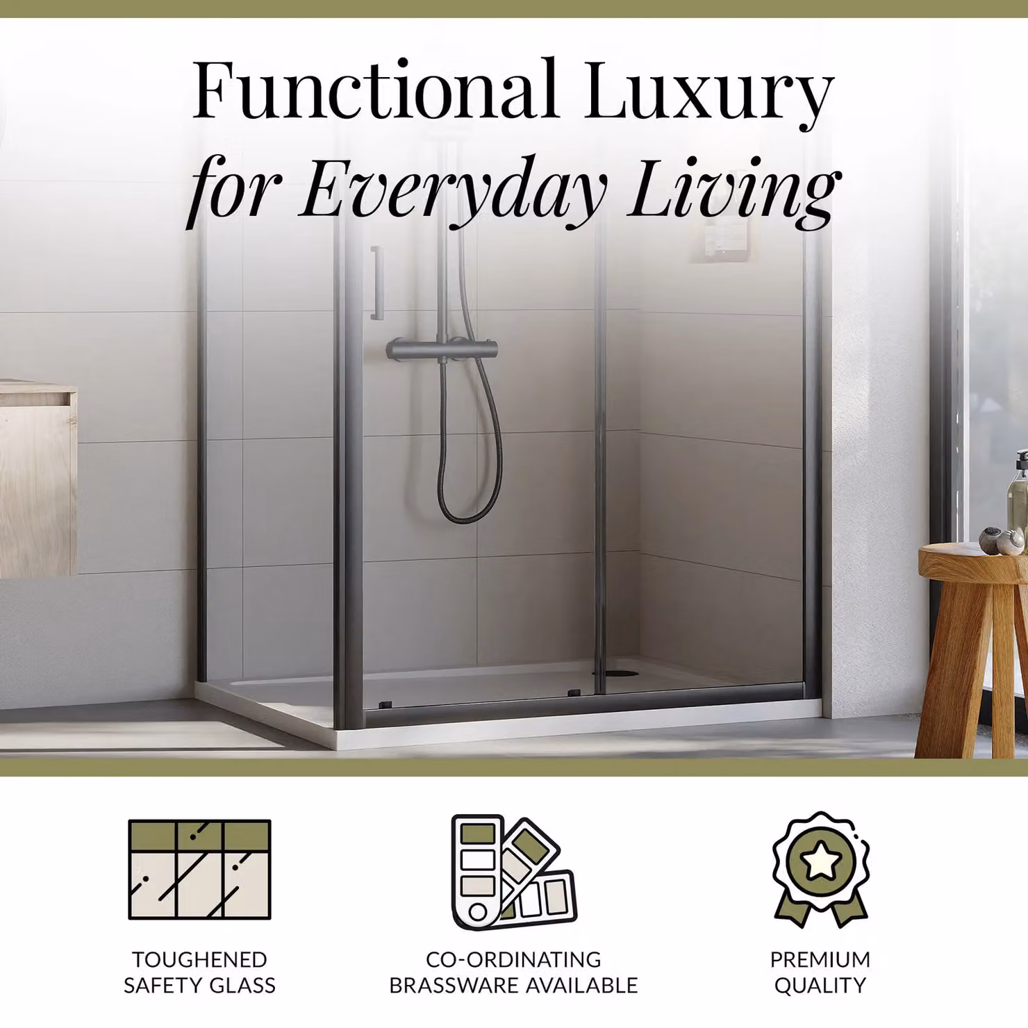 Balterley Ruwa Sliding Shower Suite with Rectangular Tray and 6mm Glass Door Panel, Black, W: 120 cm, D: 90 cm, H: 190 cm – 3