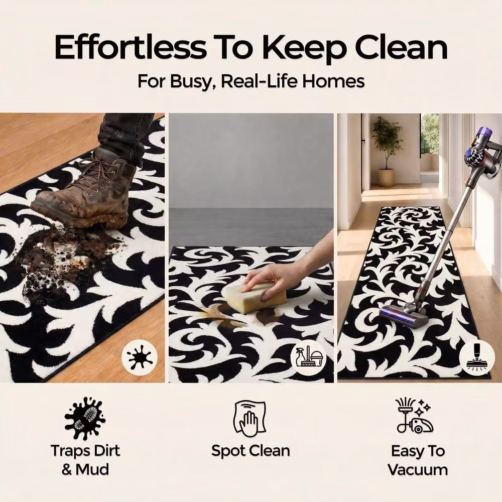 Bravich LTD Filigree Floral Hallway Runner Rug, Black, W: 60 cm, L: 150 cm – 6