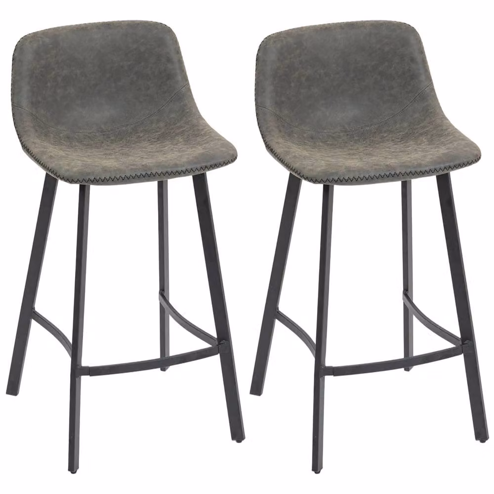 Wyld Haus Nora Set of 2 Grey Faux Leather Bar Stools with Back and Foot Support – 2