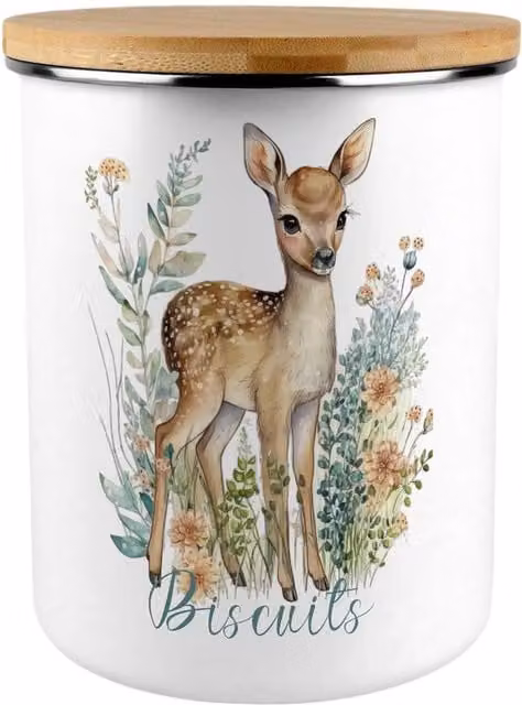 Purely Home Floral Deer Extra Large Biscuit Tin in Multicoloured and White