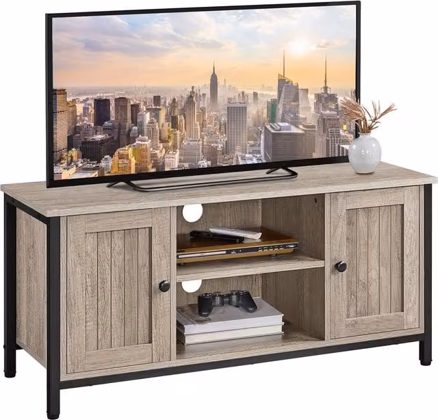 Yaheetech Grey Rustic Wood TV Stand Cabinet with Storage W/D/H: 16.0 x 40.0 x 42.0 cm