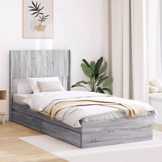 Berkfield Home Grey Sonoma Bed Frame with Headboard and Side Compartment Storage, W: 75 cm, L: 190 cm – 1