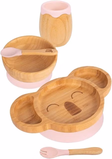 Tiny Dining 5pc Bamboo and Silicone Koala Baby Weaning Set in Pastel Pink