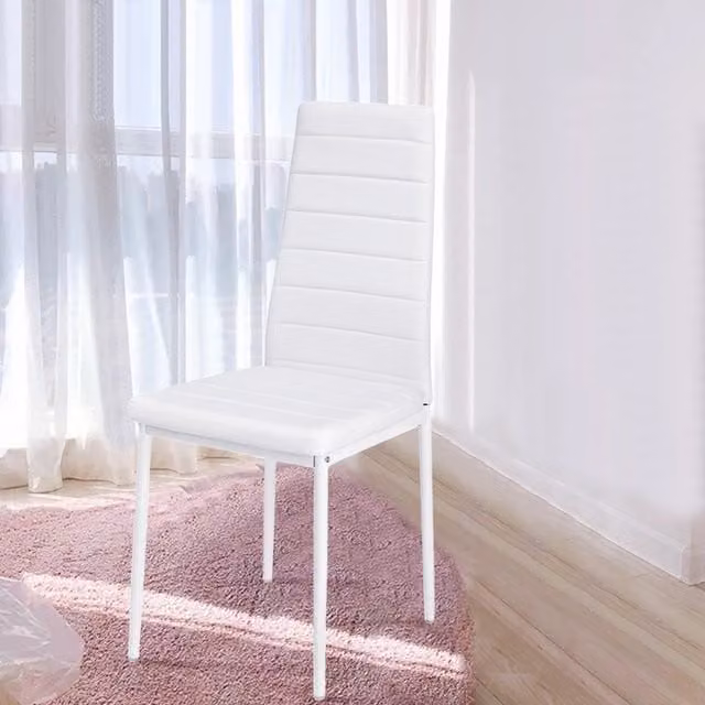 Livingandhome Set of 4 White PU Leather Armless Dining Chairs with Metal Legs