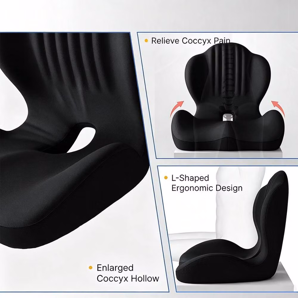 Ventryn 2-in-1 Ergonomic Memory Foam Back and Seat Cushion with Lumbar Support in Black – 3