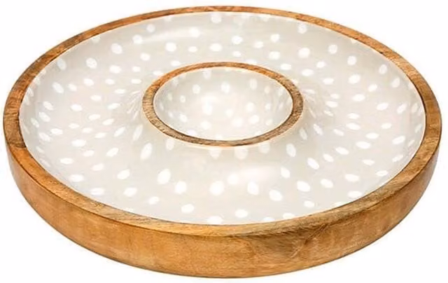 Dexam Sintra Mango Wood Spotted Chip and Dip Serving Bowl in Multicolour