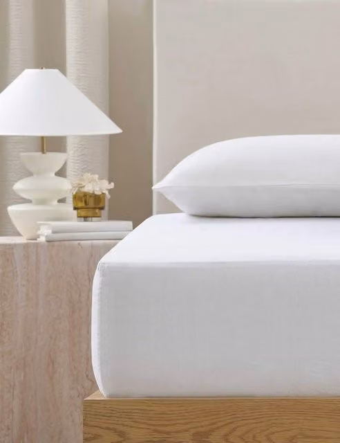 MM Linen Pure Laundered Linen Fitted Sheet and Pillowcase Set, White, W: 180 cm, D: 200 cm