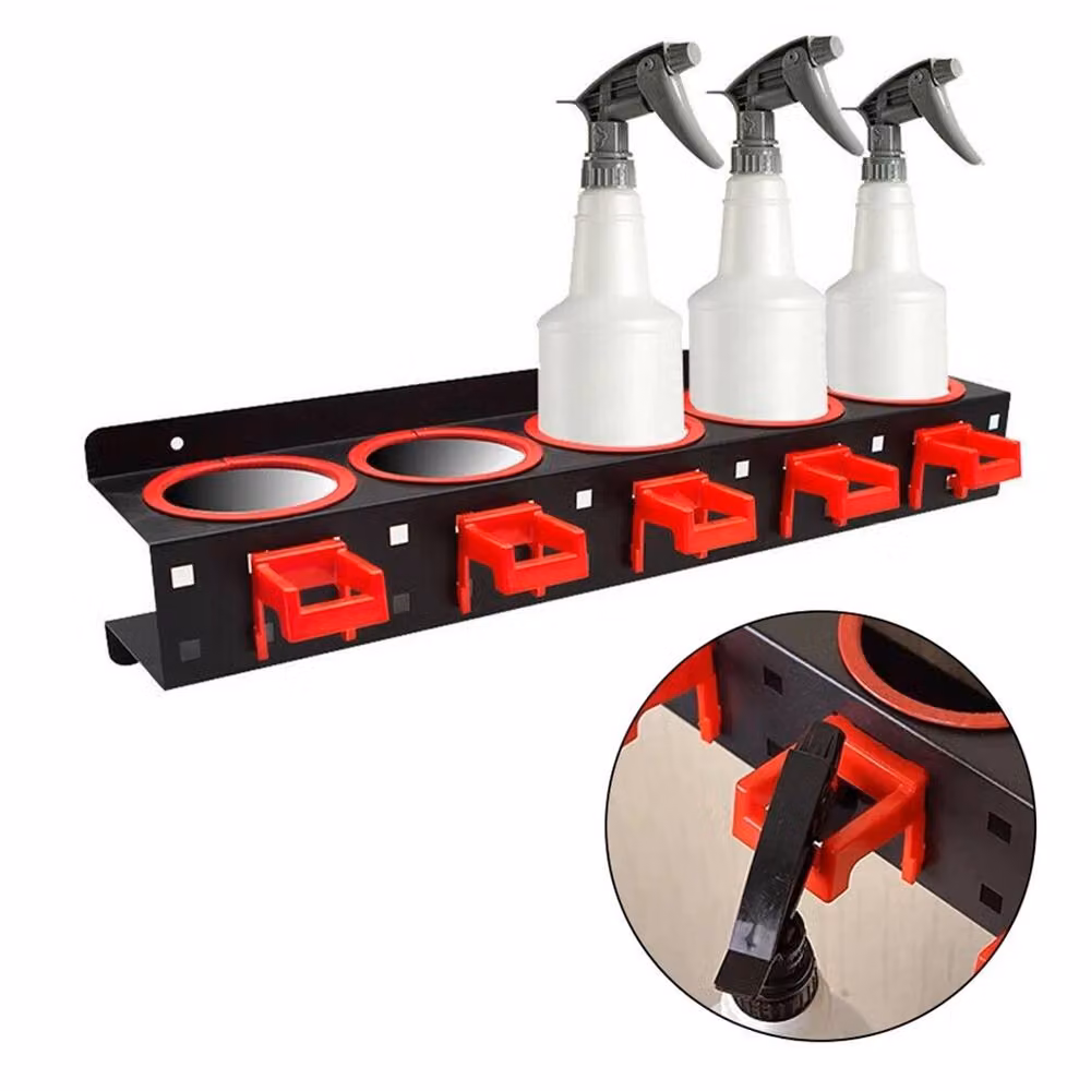 Nordara Wall Mounted 2x Spray Bottle Holder Storage Rack Garage Car Detailing Organiser in Black – 2