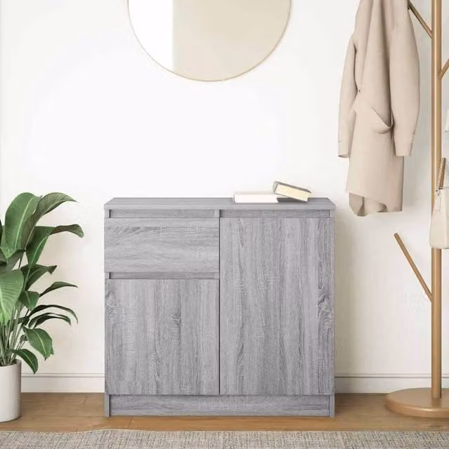 Berkfield Home Grey Sonoma Sideboard with Drawer in Engineered Wood W/D/H: 71 x 35 x 65 cm