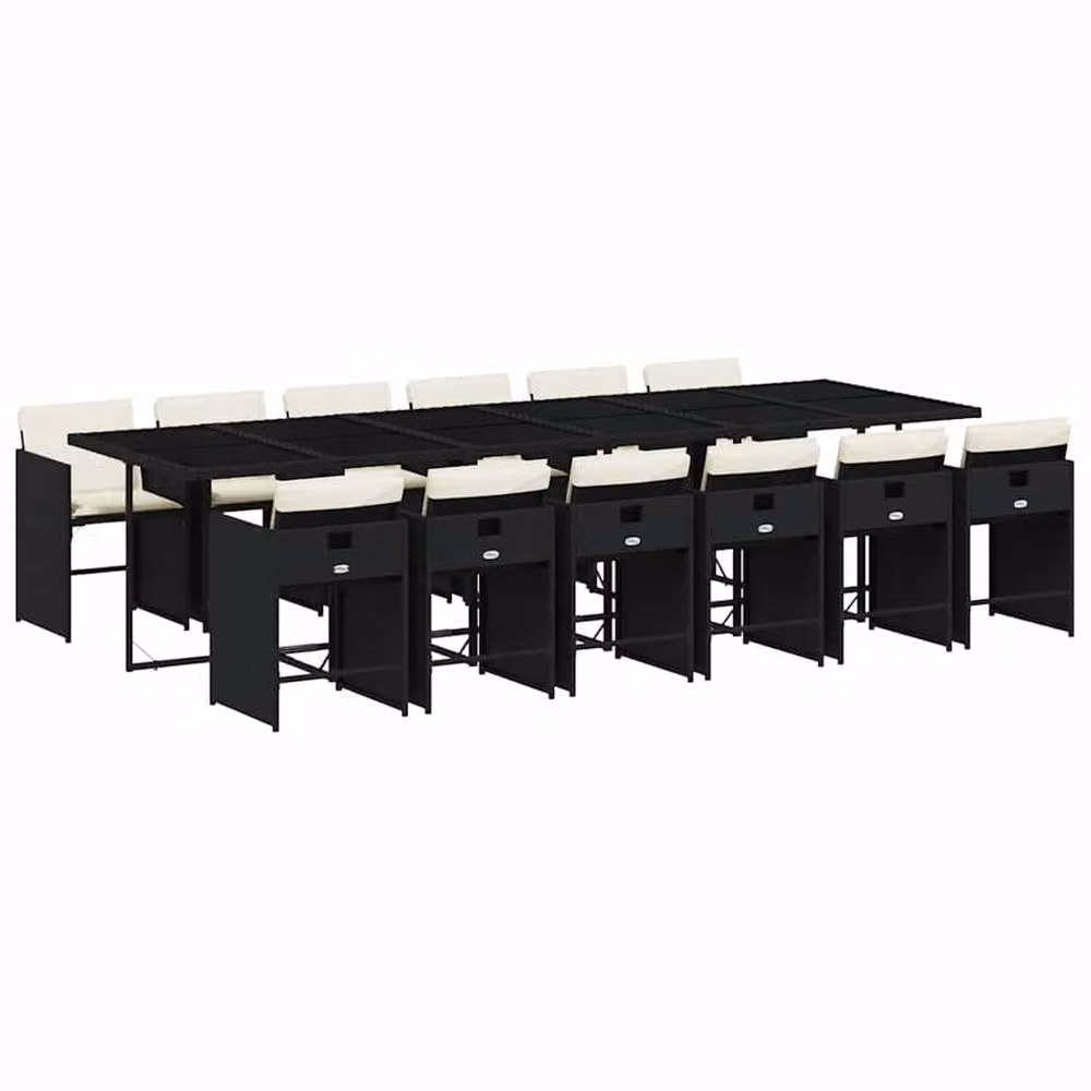 Berkfield 12-Seater Garden Dining Set in Black and Cream White PE Rattan – 2