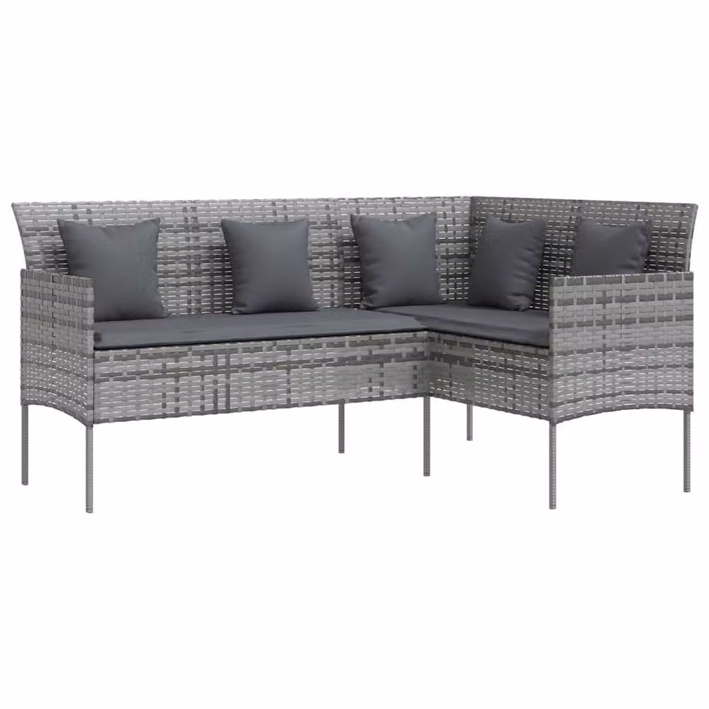 Berkfield Home L-shaped Poly Rattan Sofa with Cushions in Grey – 2