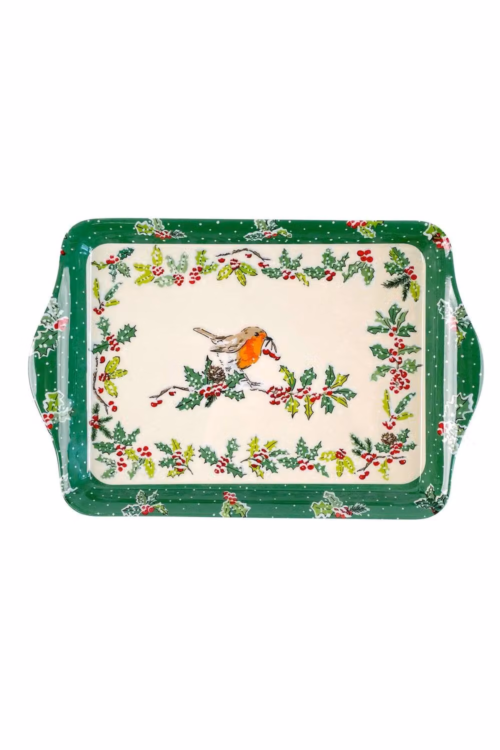 Ulster Weavers Christmas Robins Festive Print Melamine Scatter Tray in Green, W: 21.0 cm x D: 14.0 cm x H: 1.0 cm – 2