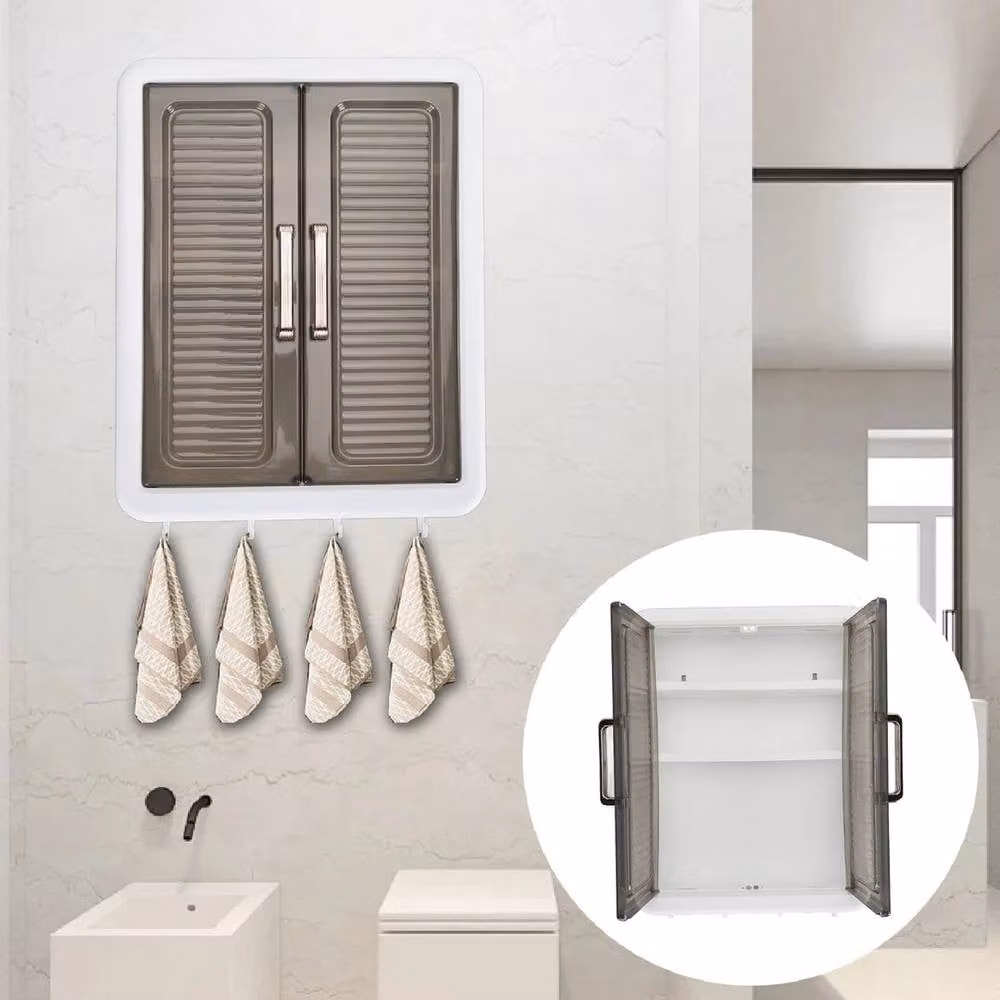KORVIXA White Glossy Wall Mounted Bathroom Cabinet and Makeup Organiser with Glass Hinged Doors, W: 70 cm, H: 75 cm – 5