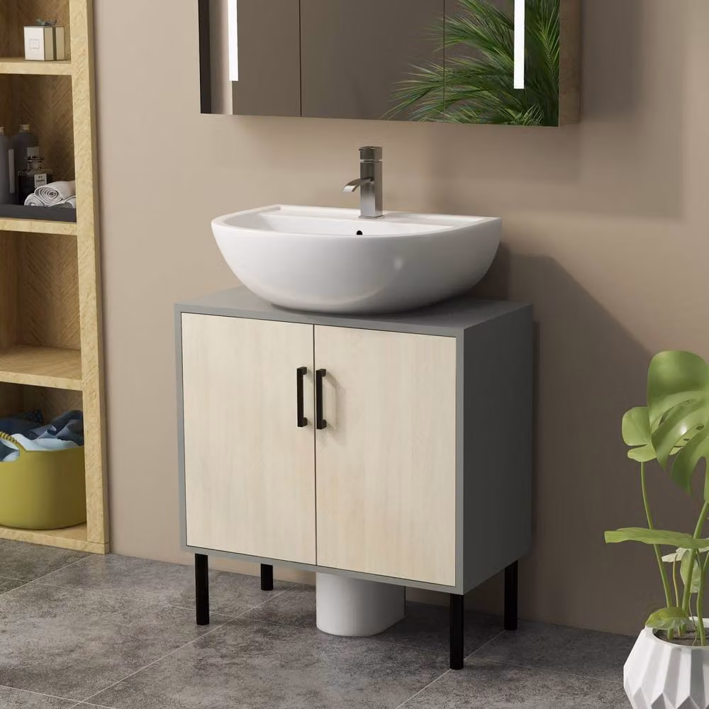 Wyld Haus Nabavi Grey Under Sink Cabinet with Double Hinged Doors and Internal Shelves – 4