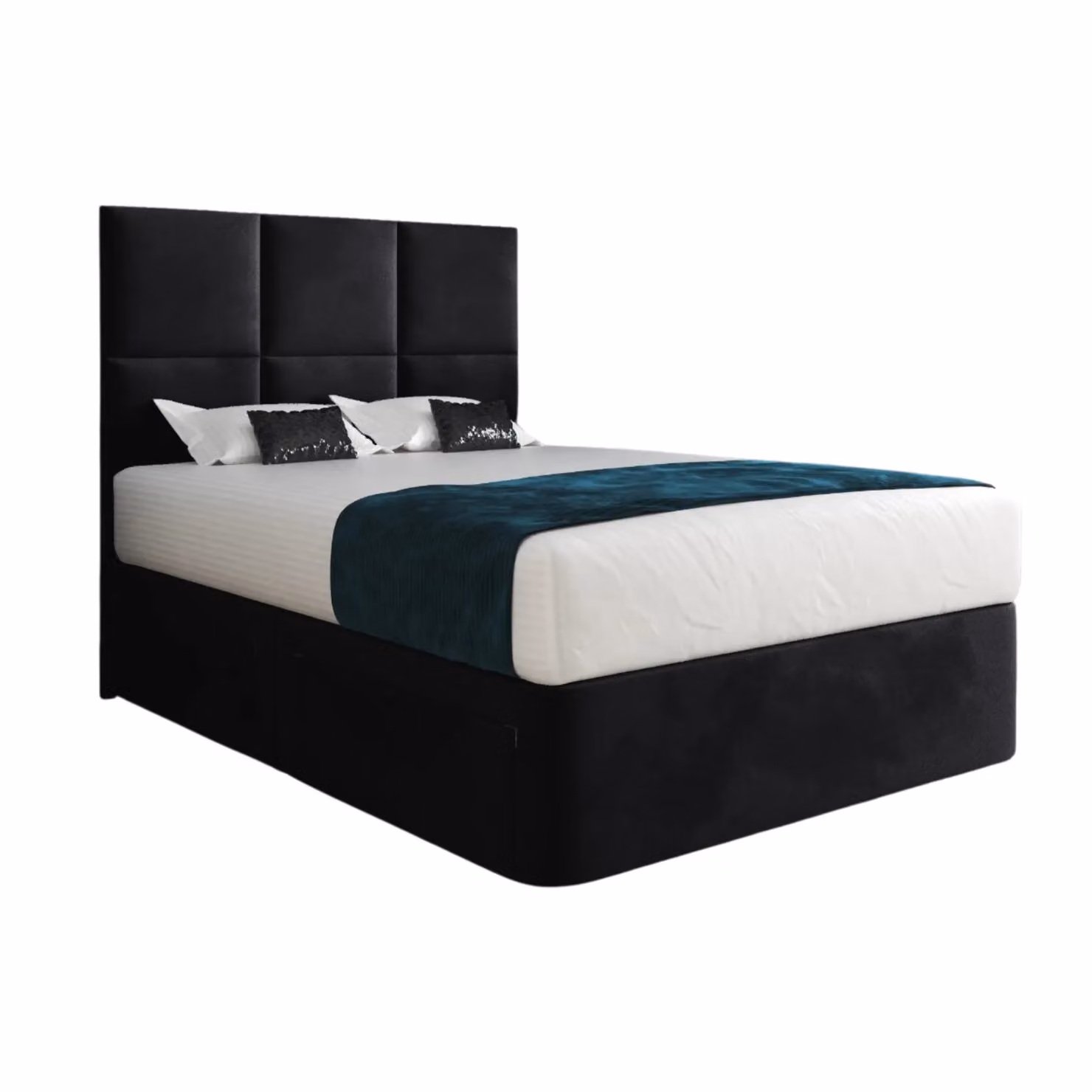 KDMD Caprio Super King Upholstered Velvet Divan Bed Frame with Floorstanding Headboard and Drawers, Black, 200 x 200 cm – 4