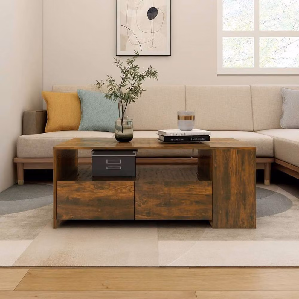 Berkfield Home Smoked Oak Coffee Table in Brown, W/D/H: 102 x 55 x 42 cm – 2