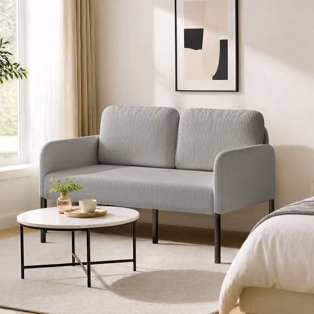 Yaheetech Corduroy Accent Chair with Oversized Wide Seat and Armrests in Light Grey