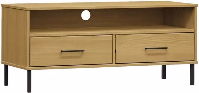 Berkfield Home OSLO TV Cabinet in Light Brown Solid Pine Wood with Metal Legs – 1