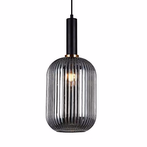 Netlighting Modern Black Hanging Pendant Lamp with Smoky Glass Shade and E27 Socket – 1