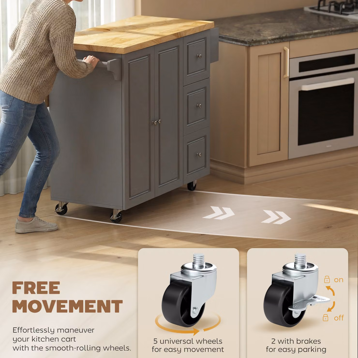 HOMCOM Grey Rolling Kitchen Island Trolley with Drop Leaf, Drawers, Towel and Spice Rack – 5