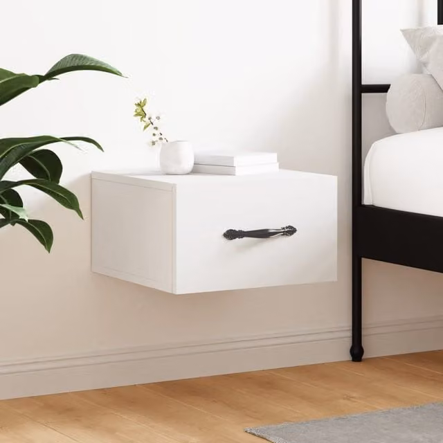 Berkfield Home Wall-mounted Bedside Cabinet, White, W/D/H: 35 x 35 x 20 cm