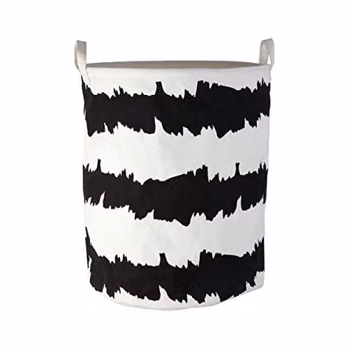 Orsina Black and White Fabric Storage Basket with Handles and Geometric Pattern, W/D/H: 38.0 x 48.0 x 38.0 cm