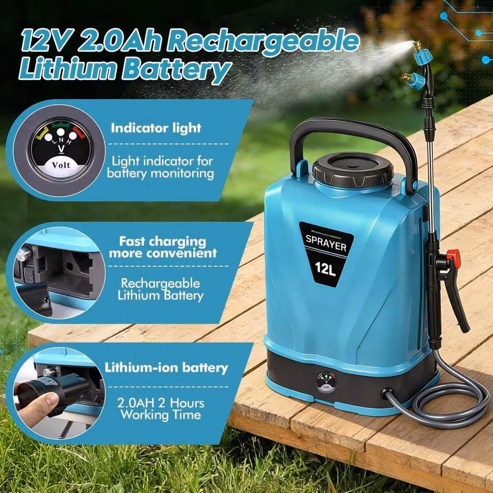 Kelvenix Electric Knapsack Pressure Sprayer in Blue with 12L Capacity and Rechargeable Battery – 4