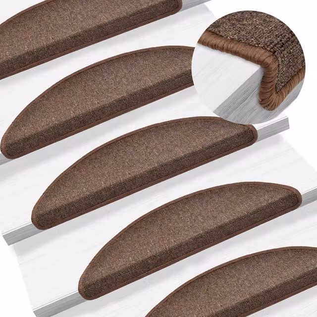 Berkfield Home Self-Adhesive Carpet Stair Treads, 15 Pieces, Brown, W: 56 cm, D: 17 cm, H: 3 cm – 1