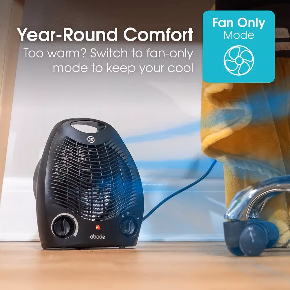 Abode 2000W Electric Fan Heater with Two Heat Settings and Thermostat in Black – 4