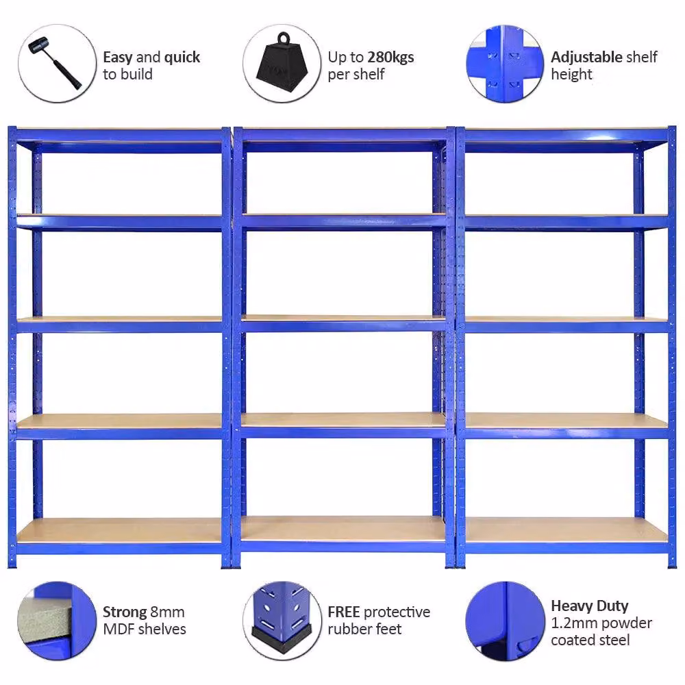 Monstershop 3 x T-Rax Blue Metal Racking and Bay Connectors, 90 cm – 3