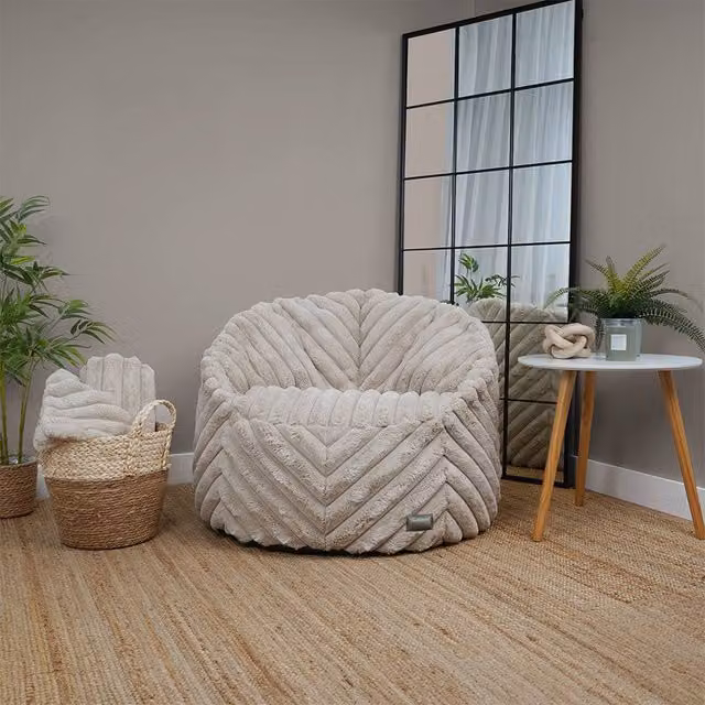 rucomfy Faux Fur Ribbed Zen Chair Bean Bag Plush Lounge Seat in Beige
