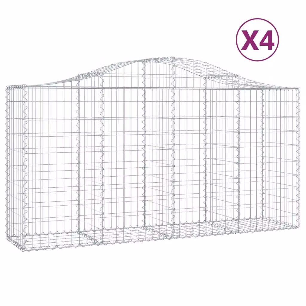Berkfield Home Arched Gabion Baskets, 4 Piece Set, Silver Galvanised Steel, W: 200 cm, D: 50 cm, H: 100-120 cm – 2