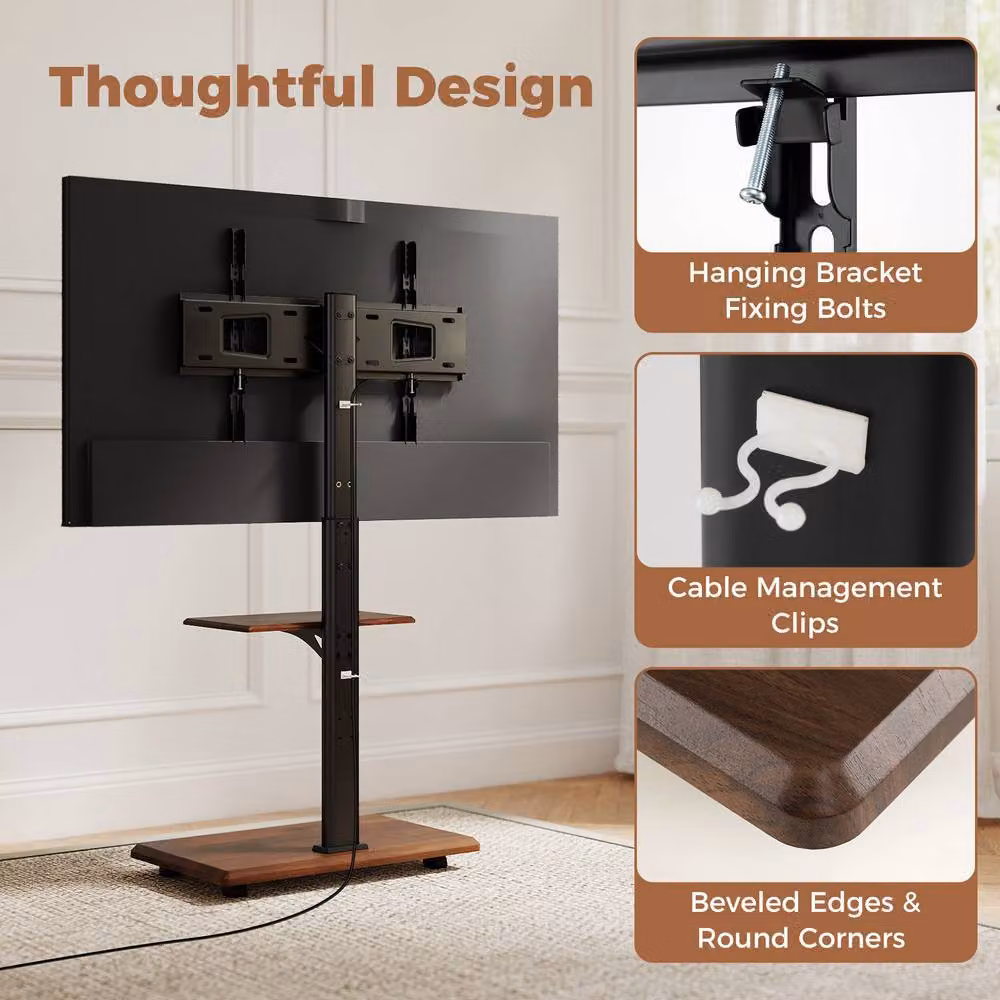 Costway Rolling TV Stand Mobile TV Cart for 32 to 75 inch TVs with Shelf and 30 Degree Tilt Mount in Black – 5