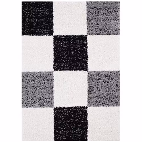THE RUGS Modern Checked Grey Shaggy Area Rug, W/D/H: 160 x 230 cm – 6