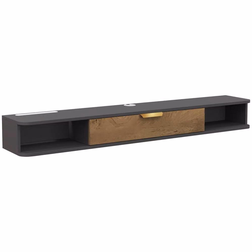 Wyld Haus Nova Floating TV Stand with Storage, Charcoal Grey and Gold, W: 140 cm, D: 24 cm, H: 16 cm – 2