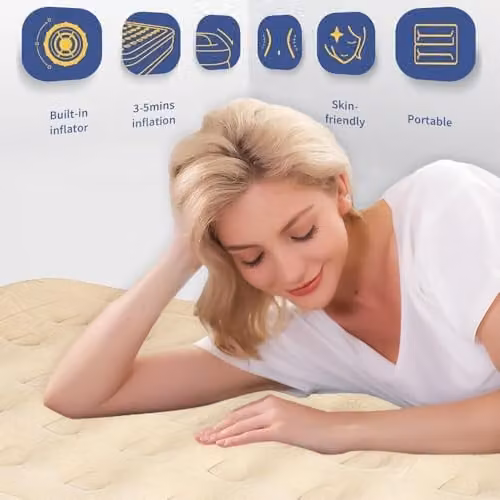 Trendi Single High Inflatable Air Mattress with Built-In Pump, Beige, W: 96 cm, L: 195 cm, H: 46 cm – 2