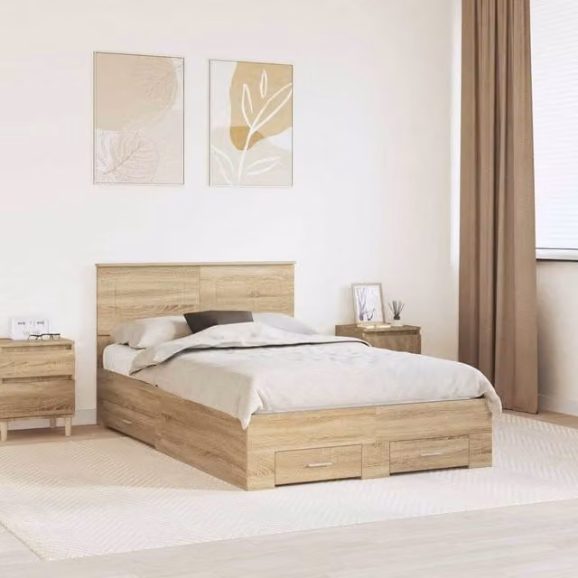 Berkfield Home Sonoma Oak Bed Frame with Drawer, Brown, W/D/H: 120 x 200 cm