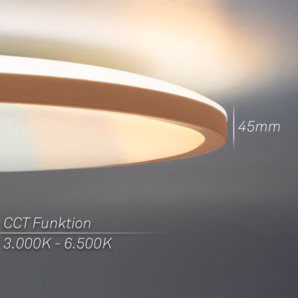 Briloner Slim LED Panel Ceiling Light with Starry Sky Effect, Dimmable with Remote Control, Brown, W: 37.5 cm, D: 37.5 cm, H: 4.5 cm – 6
