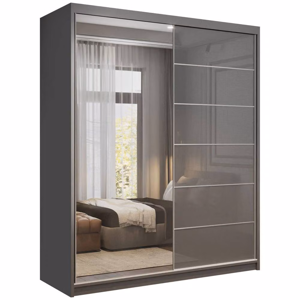 Sliding Wardrobes 4U Fusion High Gloss Grey Sliding Mirror Door Wardrobe W: 180 cm, H: 200 cm – 2