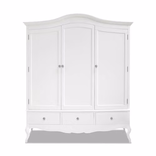 Statement Furniture Juliette White Triple Wardrobe with 3 Doors, 3 Drawers, Hanging Rail and Shelves, W: 188 cm, D: 60 cm, H: 217 cm